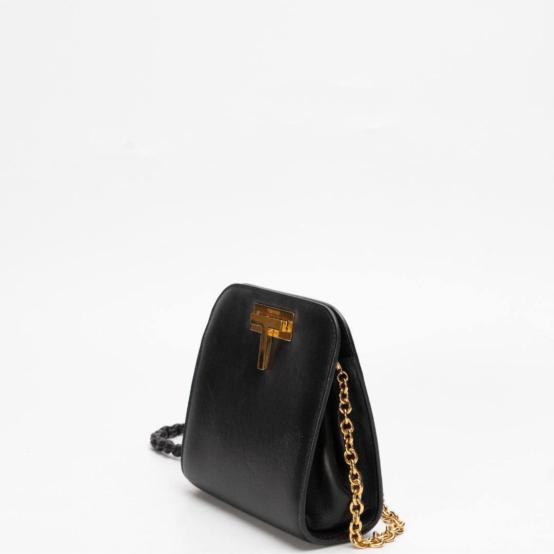 Tom Ford Black Leather T Lock Chain Bag