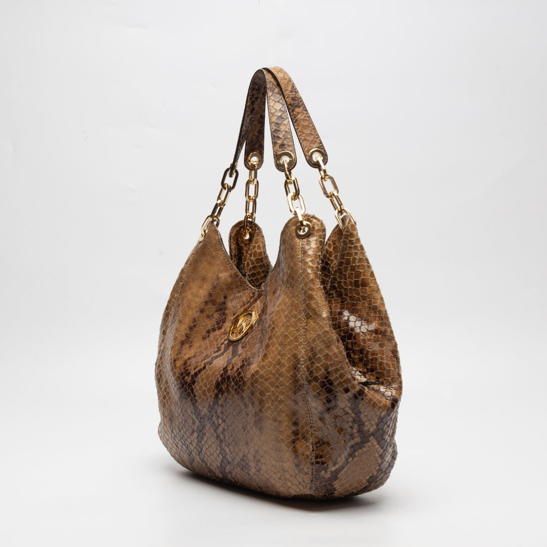 Michael Kors Brown Python Embossed Brown Leather Tote Bag