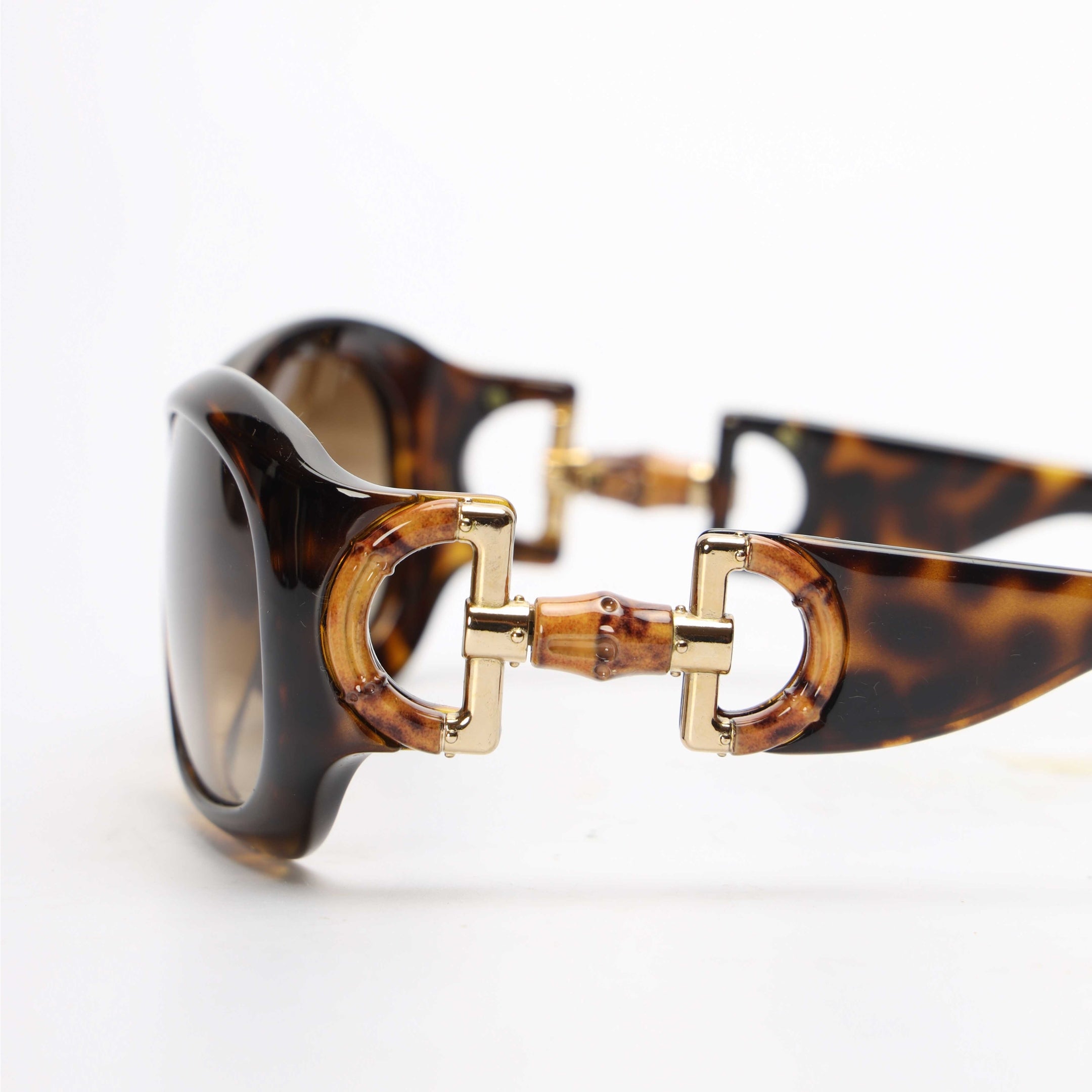 Gucci Brown Bamboo Horsebit Oversized Sunglasses