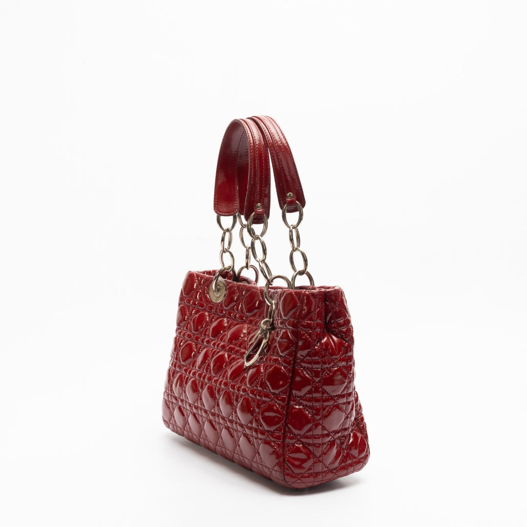 Dior Red Cannage Patent Leather Soft Lady Dior Tote