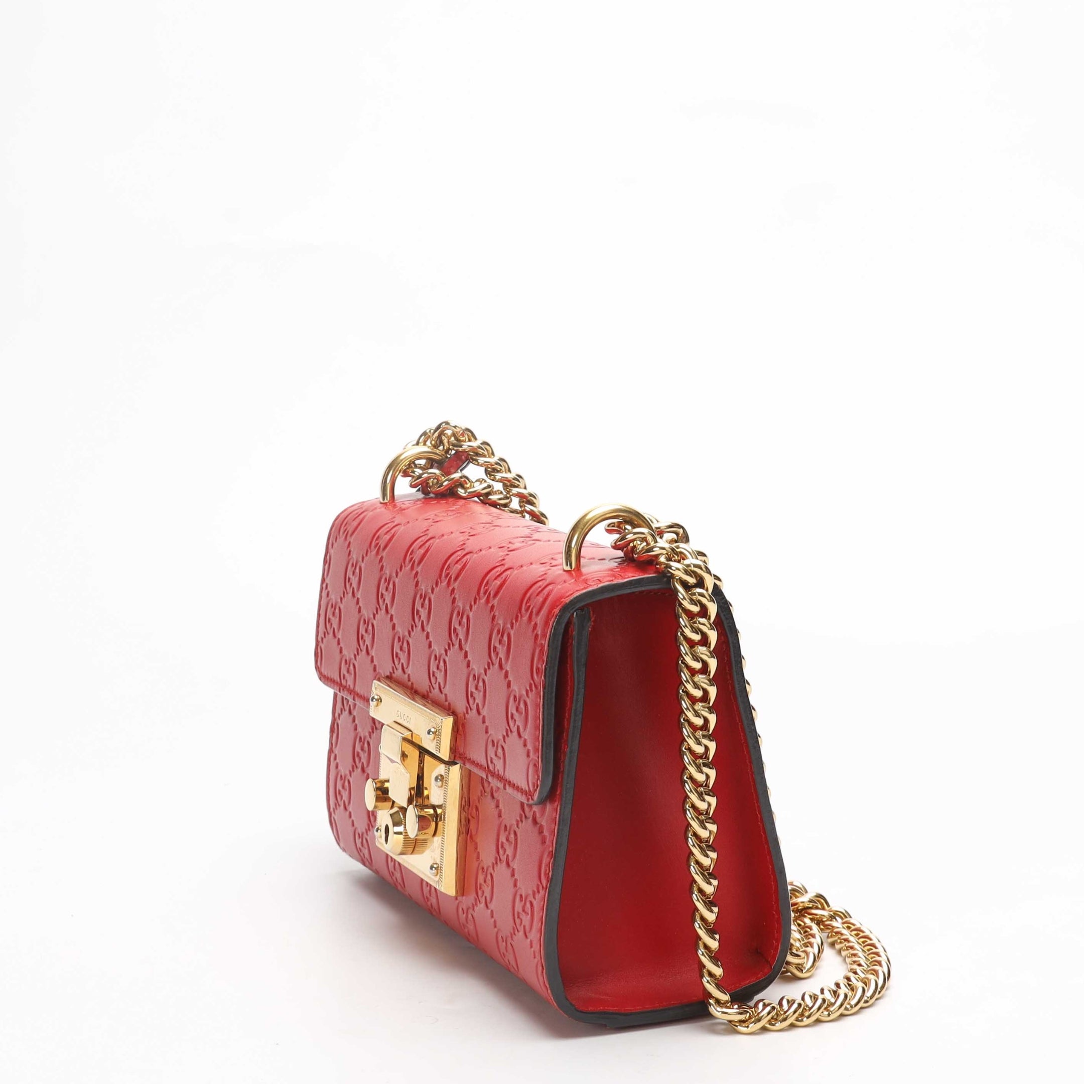 Gucci Red Guccissima Small Padlock Shoulder Bag