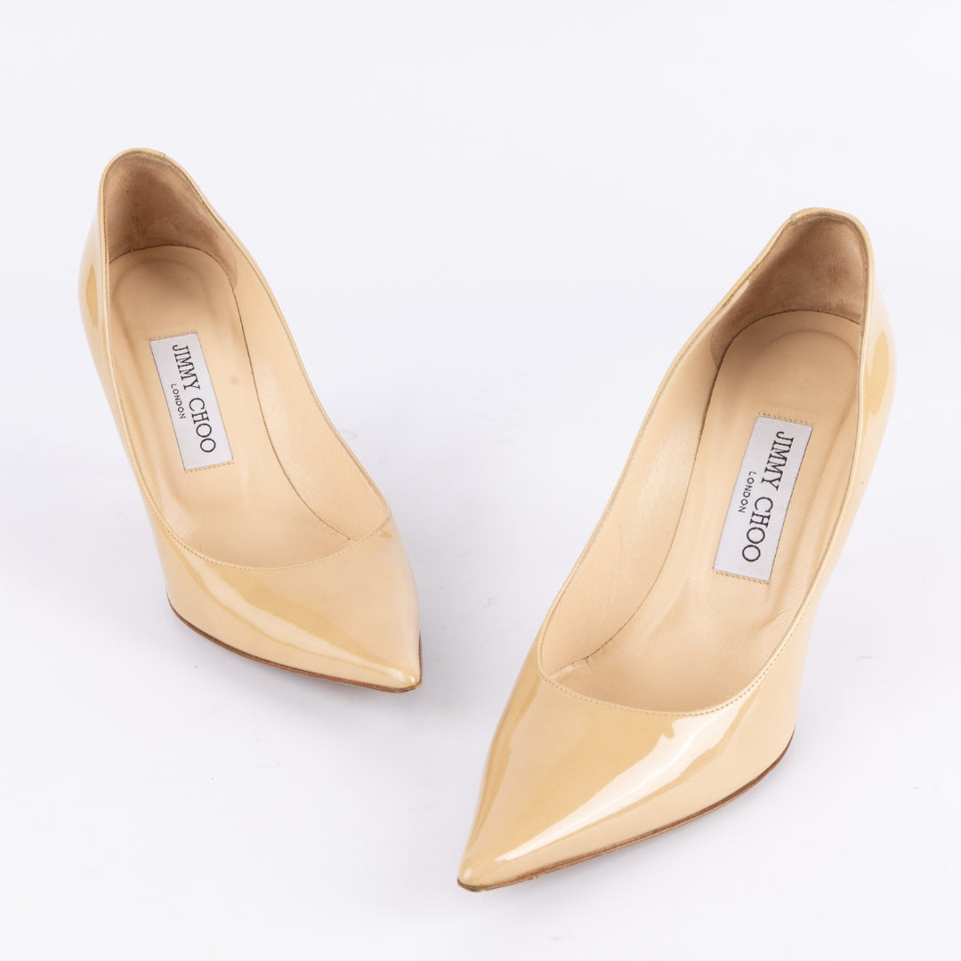 Jimmy Choo Beige Patent Leather Romy Pumps
