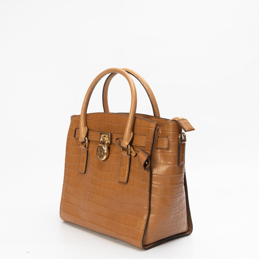 Michael Kors Hamilton Acorn Crocodile Embossed Leather Satchel
