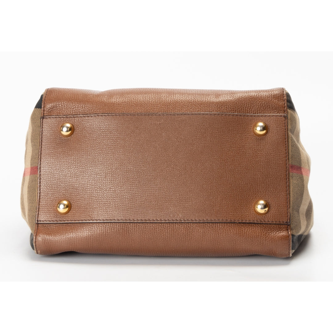 Burberry Brown Leather and House Check Canvas Canterbury Tote Bag