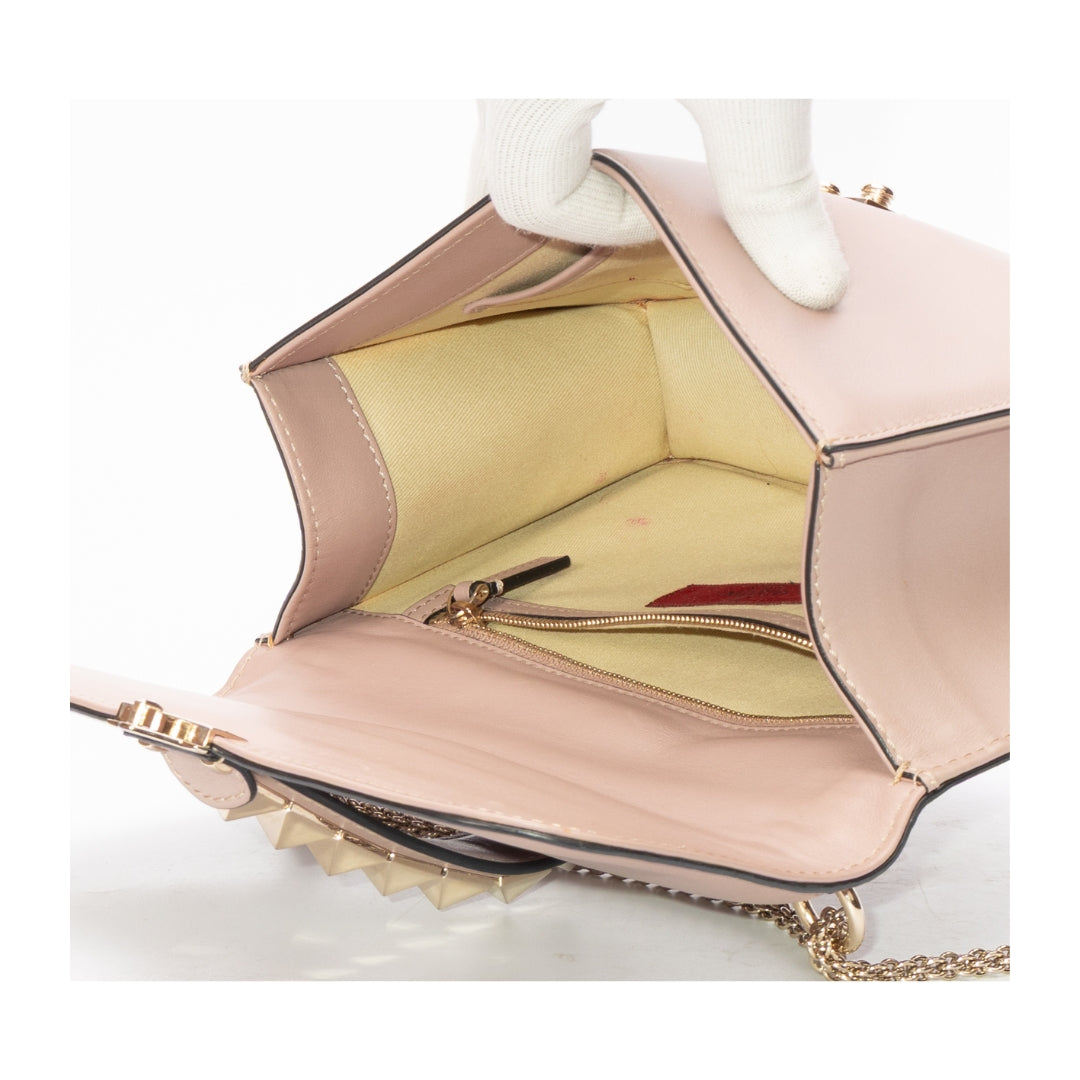Valentino Beige Leather Glam Lock Chain Shoulder Bag