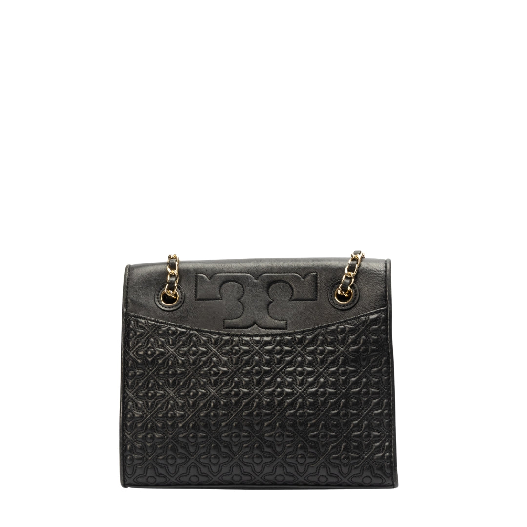 Tory Burch Black Leather Medium Fleming Shoulder Bag