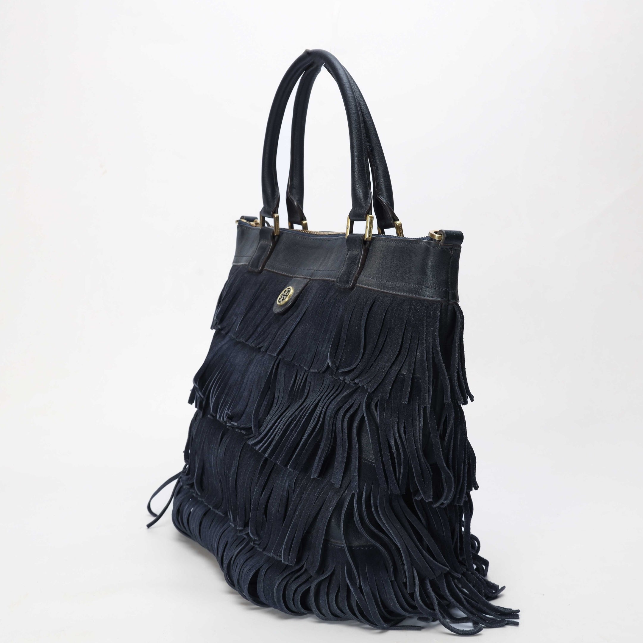 Tory Burch Navy Fringed Crossbody Tote