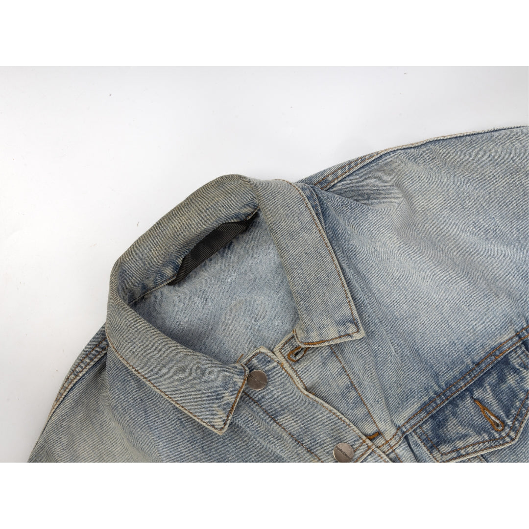 Palm Angels Blue Denim Logo Printed Jacket