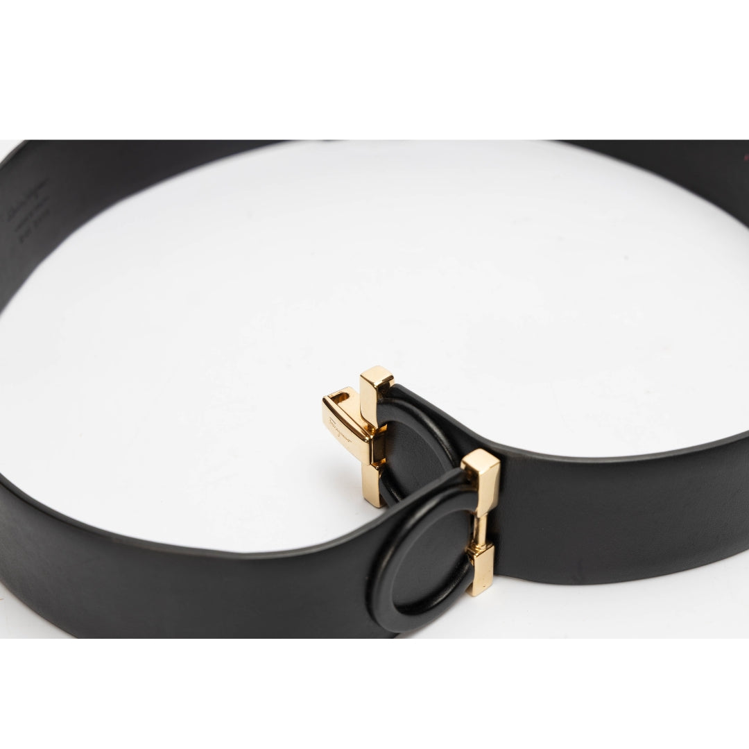 Salvatore Ferragamo Black Leather Gancini Buckle Belt
