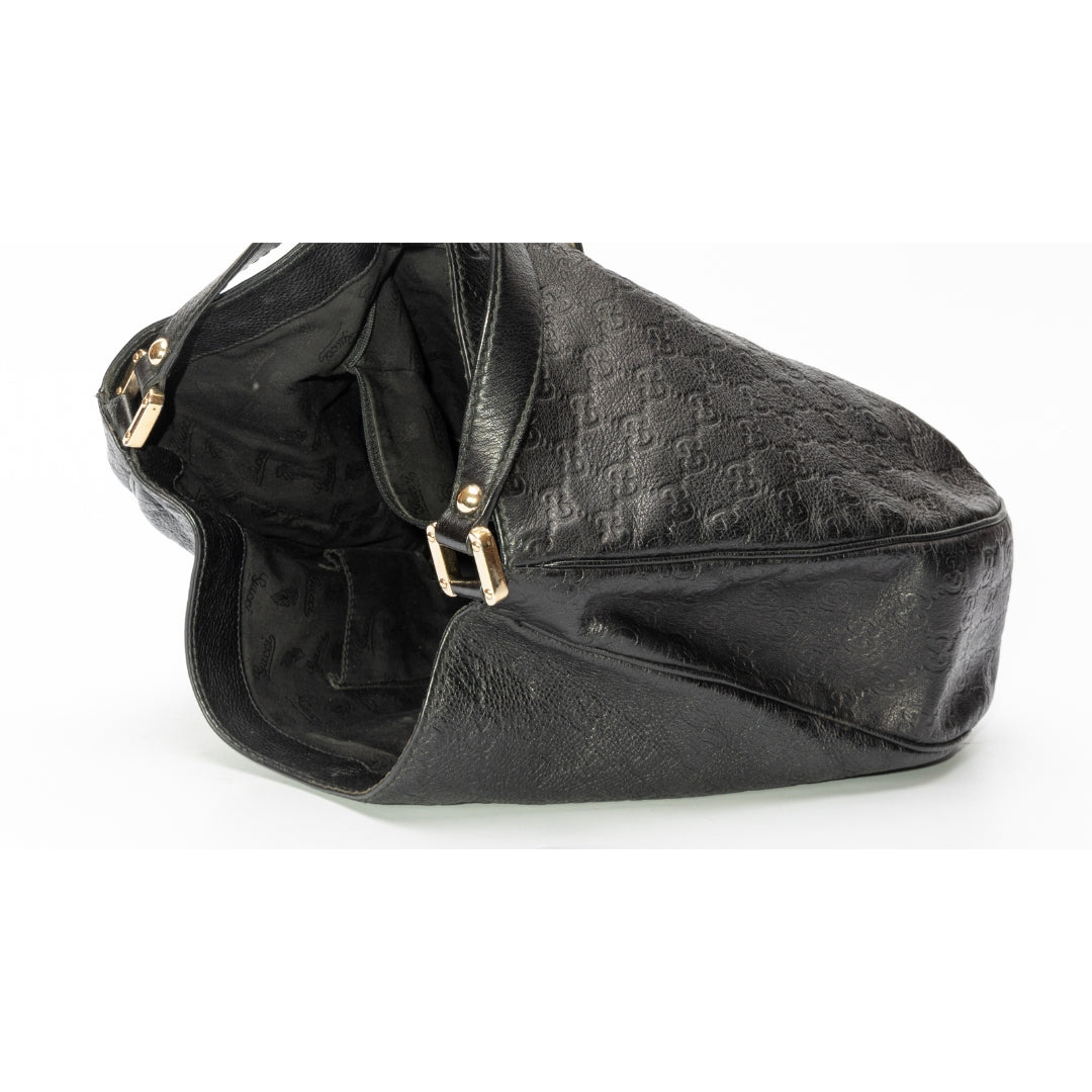 Gucci Black Guccissima Leather Web Hobo Bag