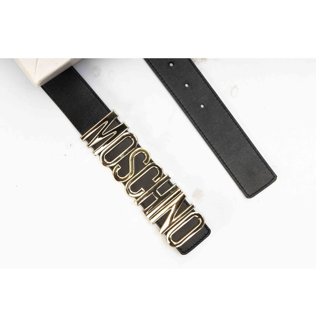 Moschino Black Leather Logo Belt