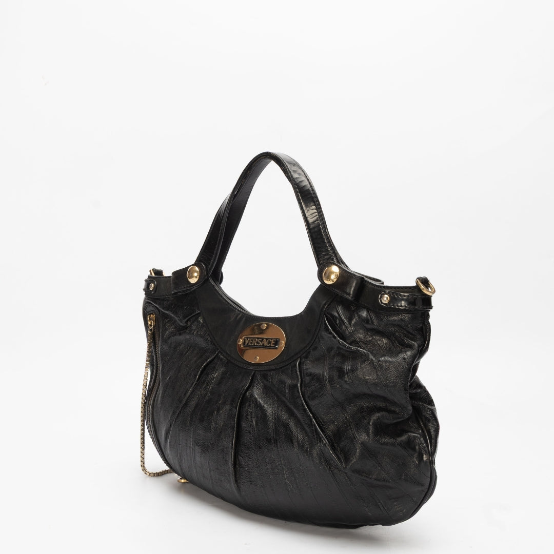 Versace Black Suede and Patent Leather Satchel