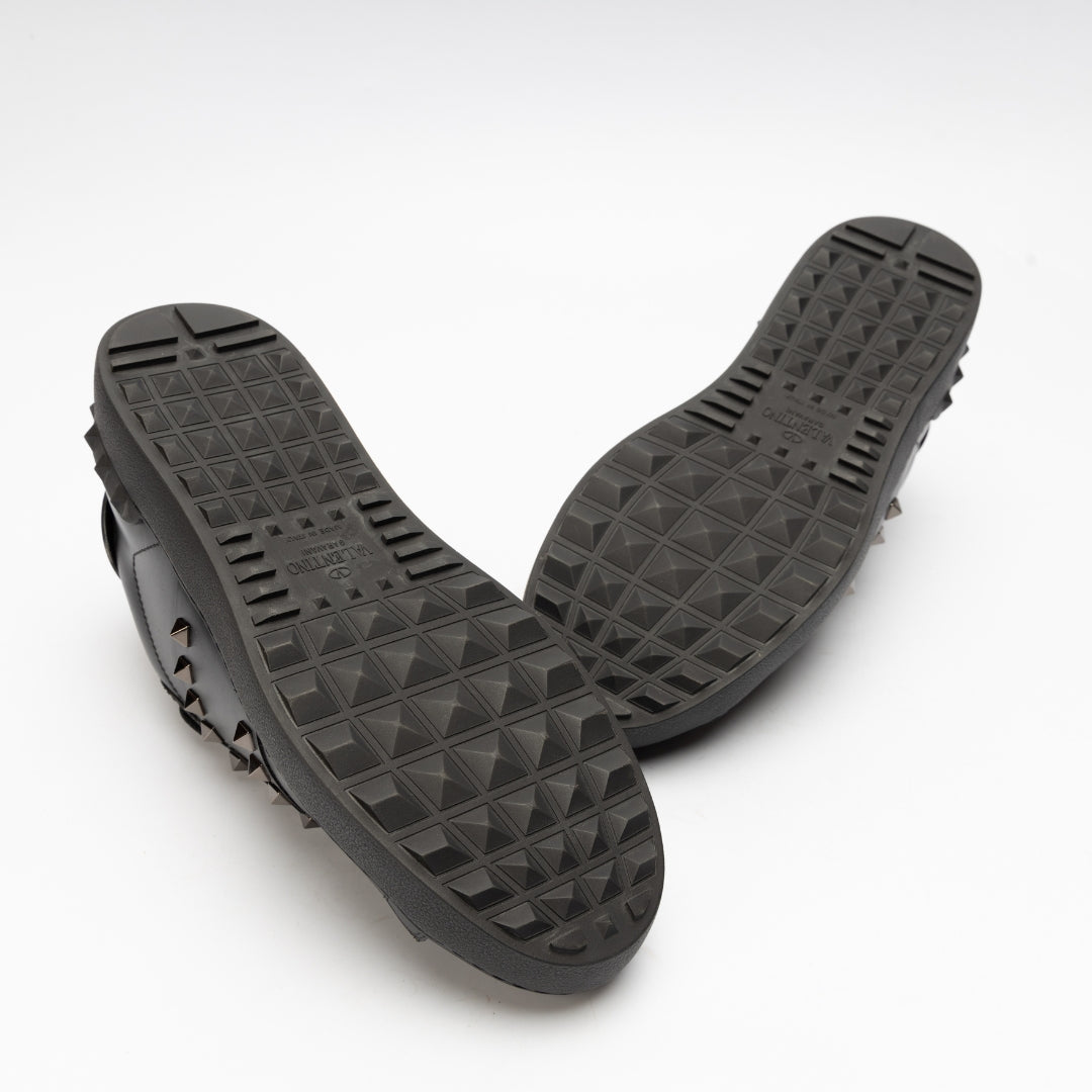 Valentino Black Leather Rockstud Low Top Sneakers