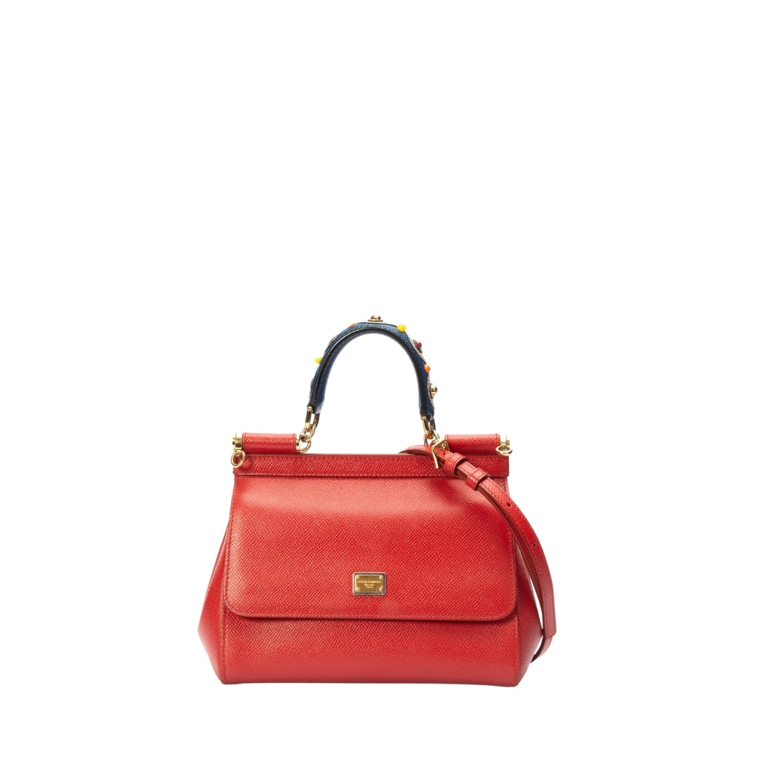 Dolce And Gabbana Red Dauphine Leather Mini Miss Sicily Crossbody Bag