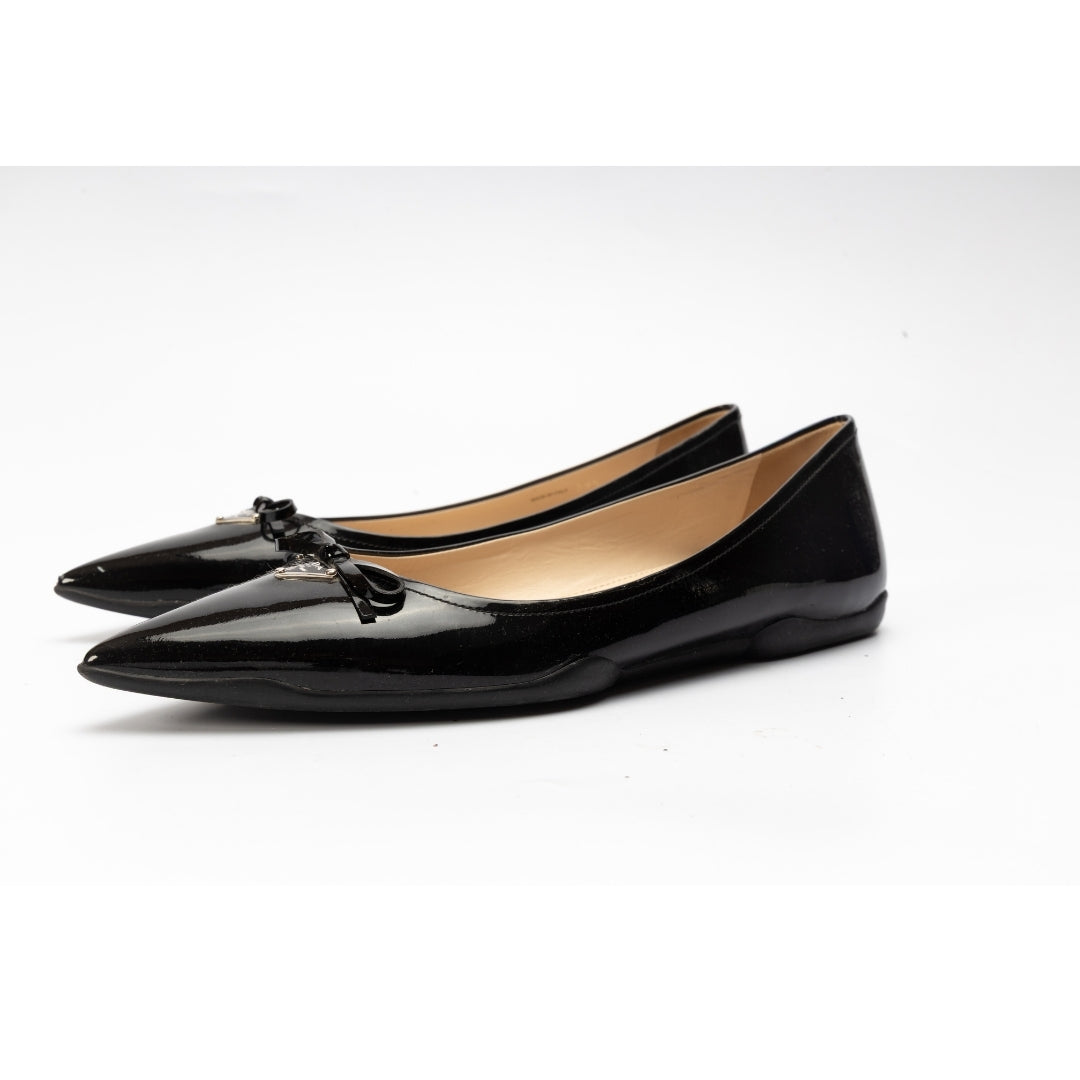 Prada Bow Pointed Toe Ballet Flats
