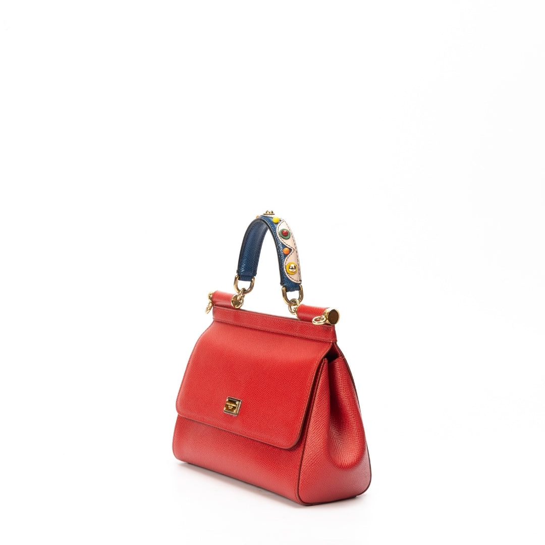 Dolce And Gabbana Red Dauphine Leather Mini Miss Sicily Crossbody Bag