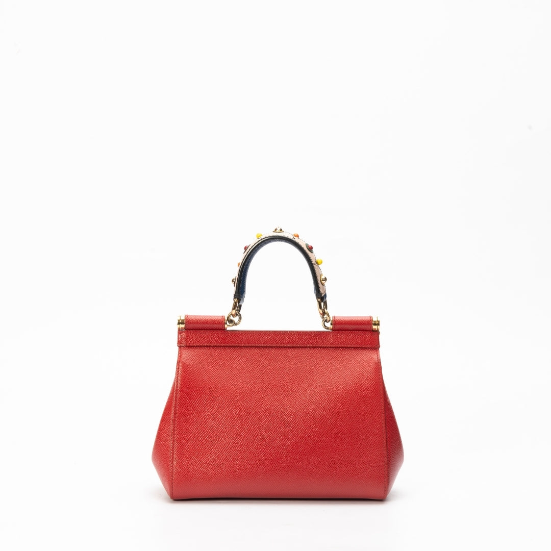 Dolce And Gabbana Red Dauphine Leather Mini Miss Sicily Crossbody Bag