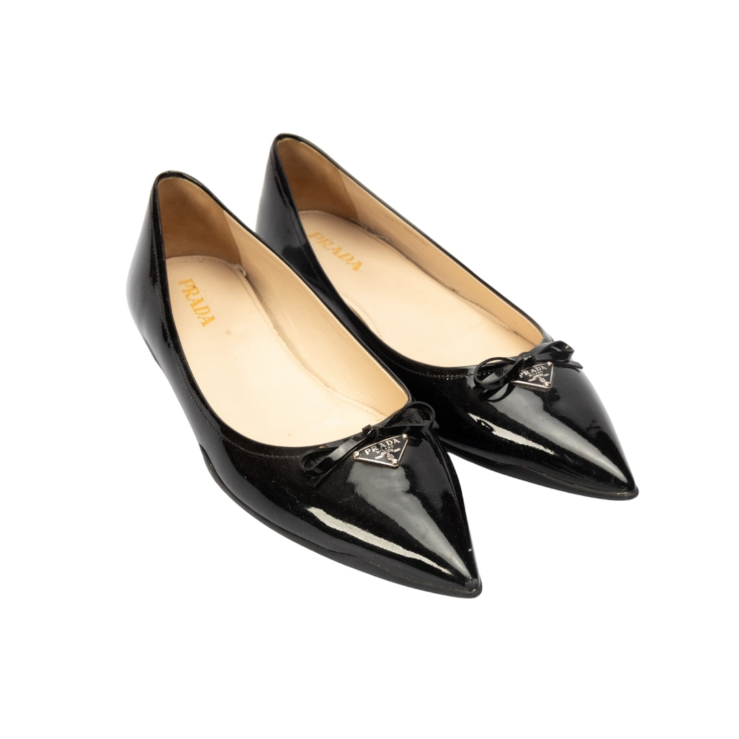 Prada Bow Pointed Toe Ballet Flats