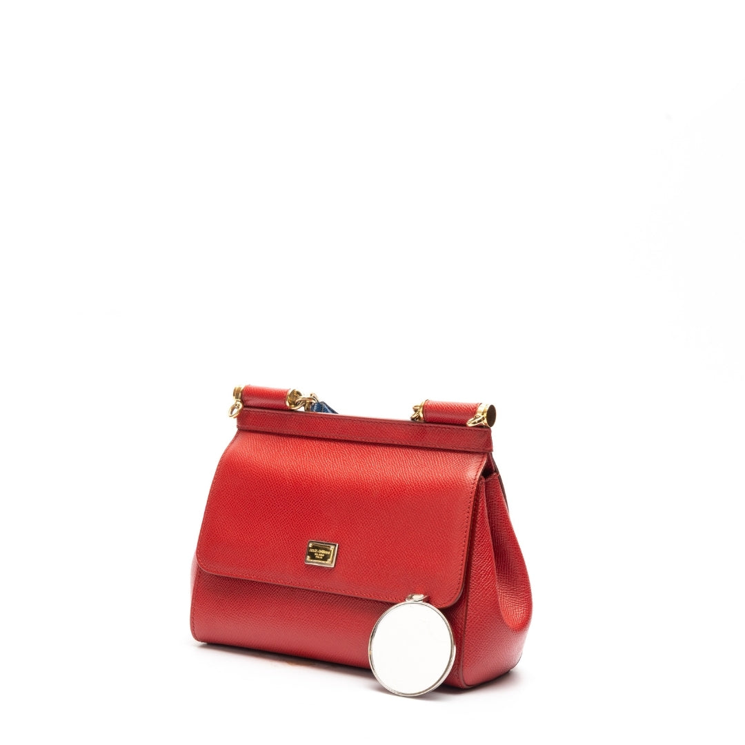 Dolce And Gabbana Red Dauphine Leather Mini Miss Sicily Crossbody Bag