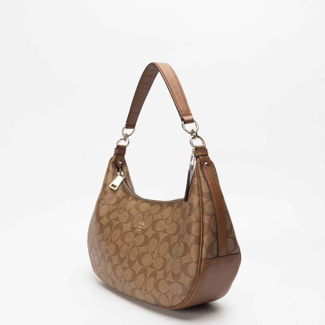 Coach Brown Signature Canvas Zip Hobo Bag