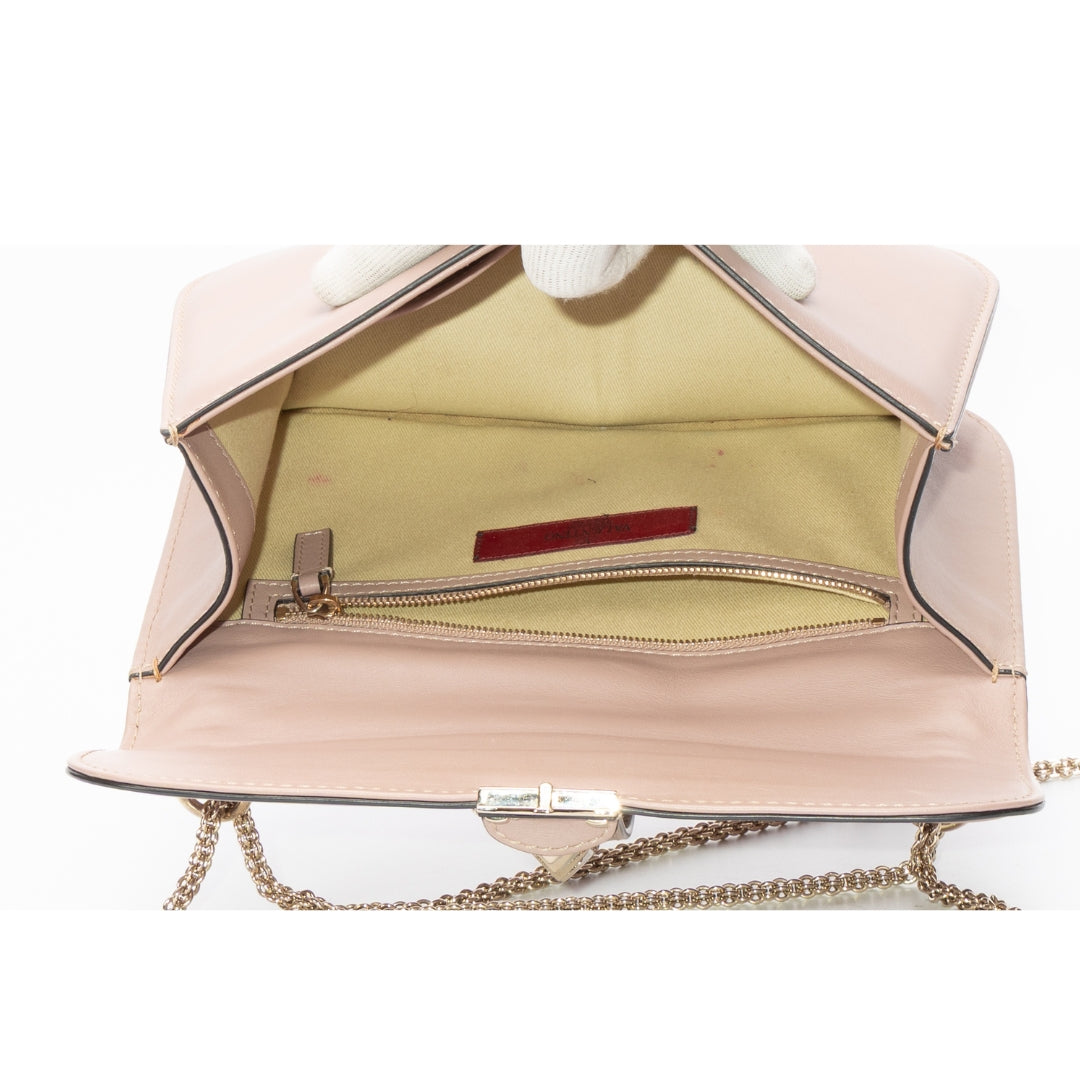 Valentino Beige Leather Glam Lock Chain Shoulder Bag