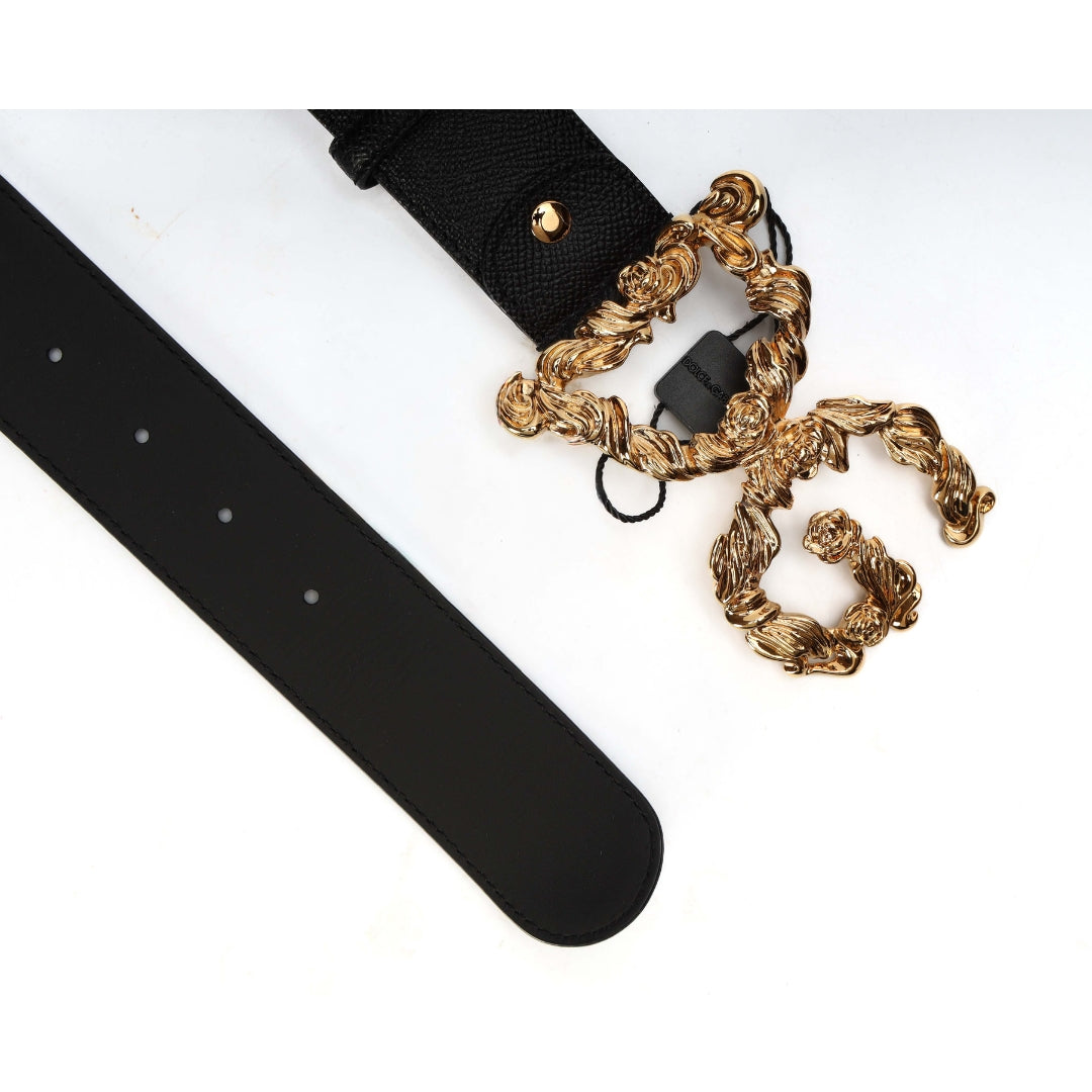 Dolce & Gabbana Black Leather DG Buckle Belt