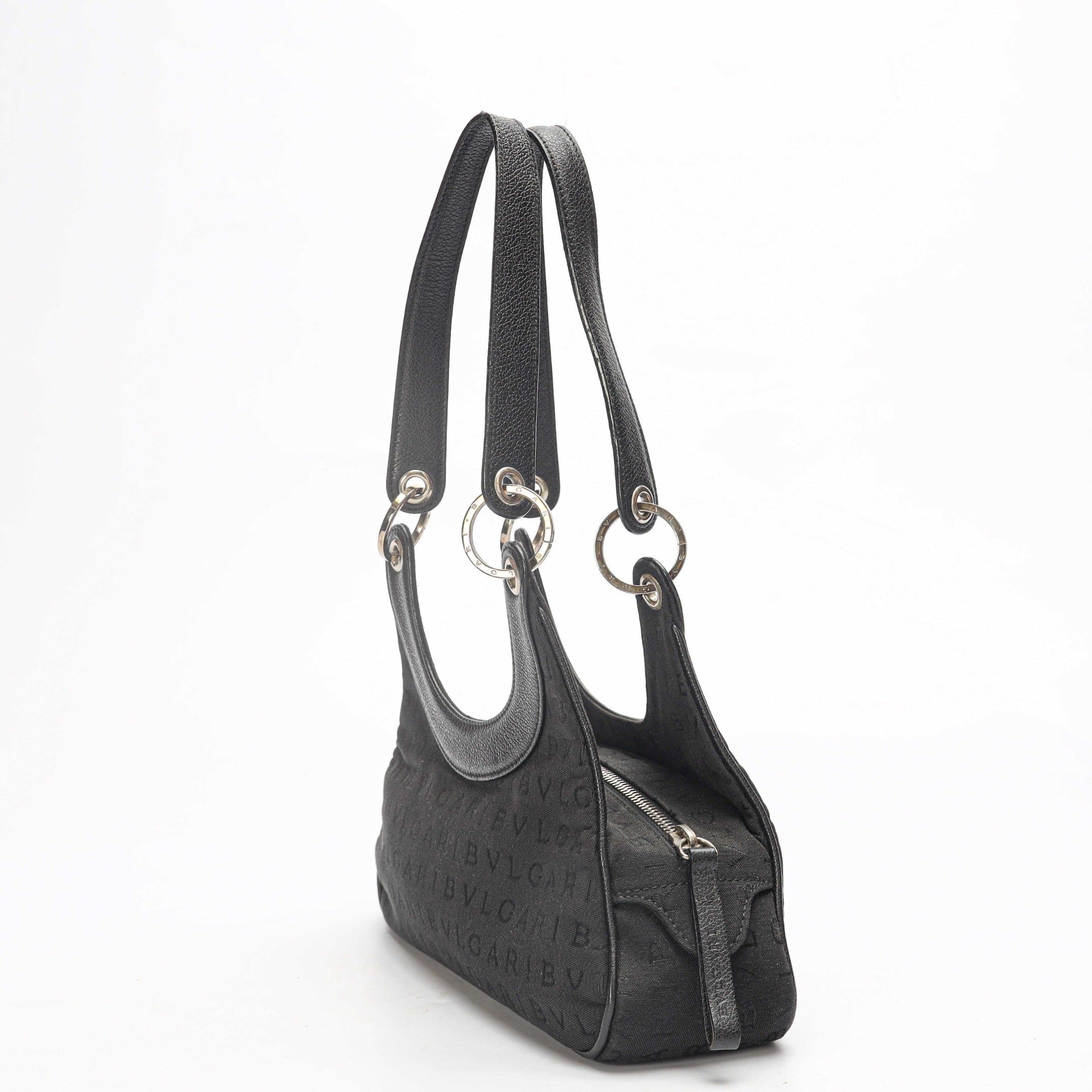 Bvlgari Black Logo Canvas Shoulder Bag