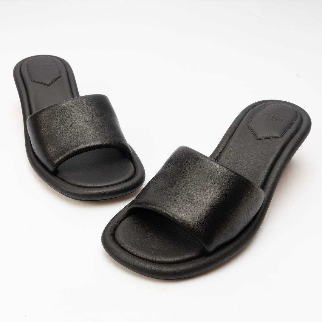 Fendi Black Leather Baguette Mules