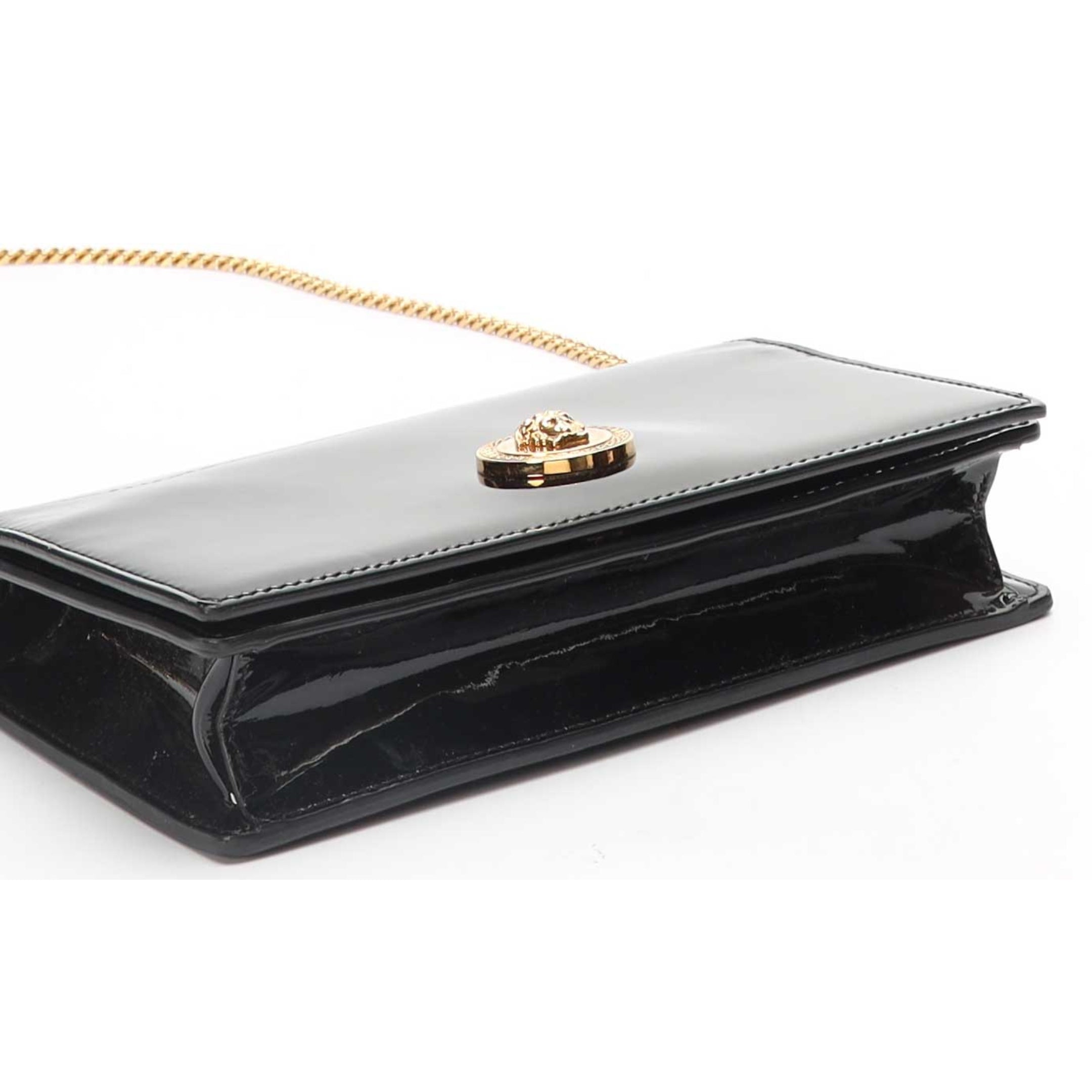 Versace Black Patent Leather La Medusa Chain Clutch
