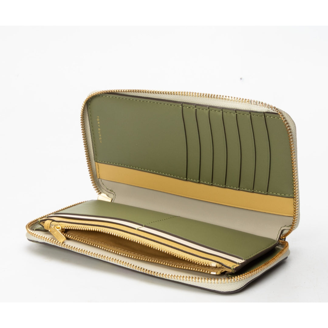Tory Burch Green Floral Zippy Wallet