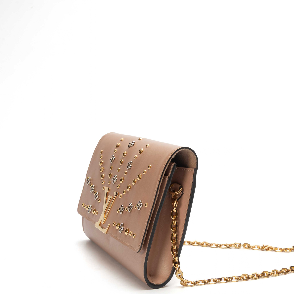 Louis Vuitton Chain Louise Beige Studded Crossbody Bag
