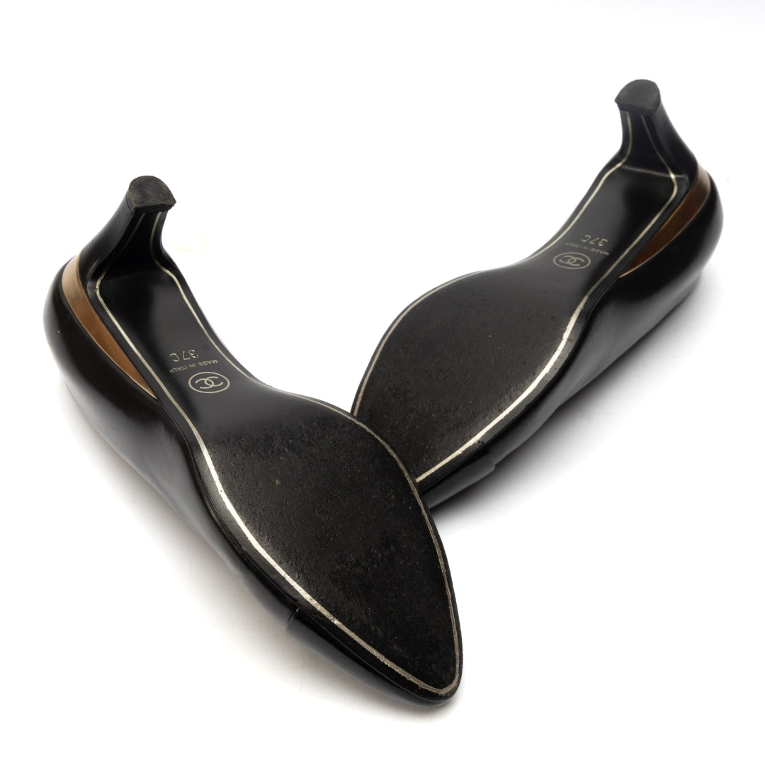 Chanel Black Leather CC Cap Toe Pumps