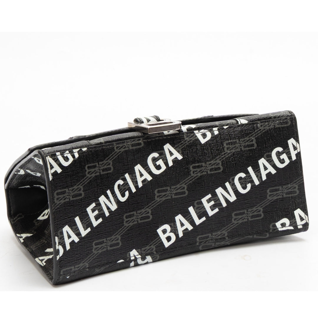 Balenciaga Black BB Monogram Hourglass Top Handle Bag
