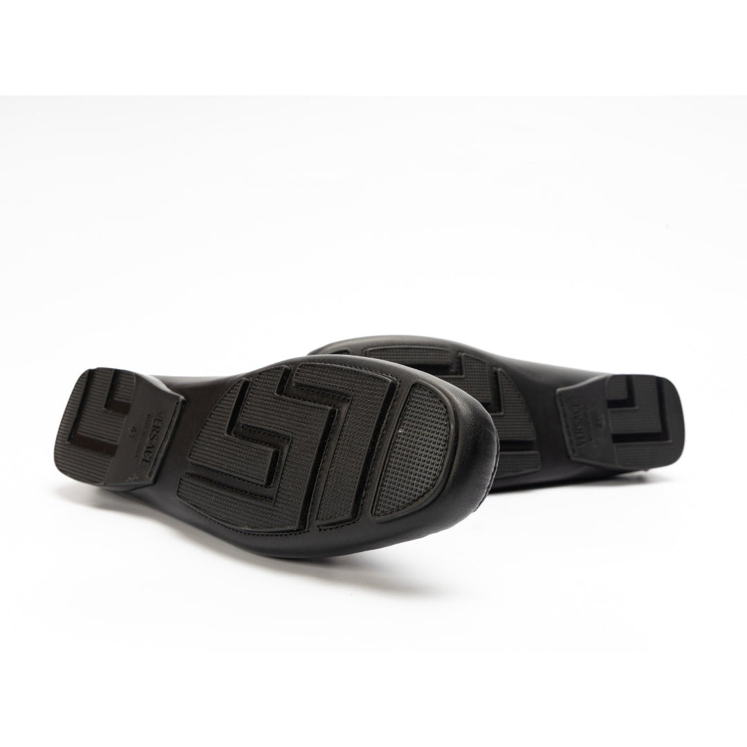 Versace Black Leather Medusa Slip On Loafers