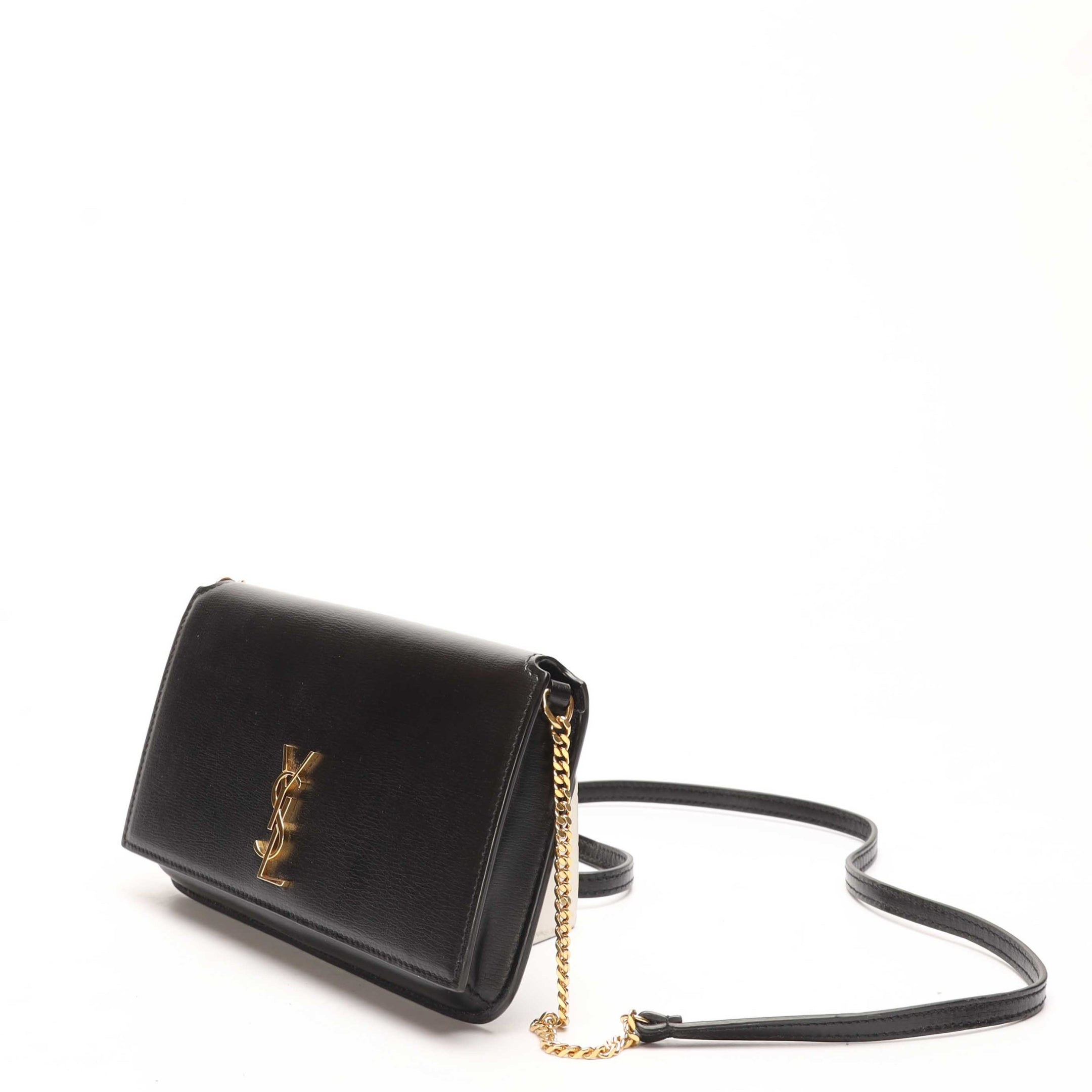 Saint Laurent Black Cassandre Phone Holder Crossbody Bag