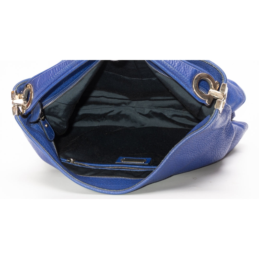 Salvatore Ferragamo Blue Calfskin Gancini Hobo