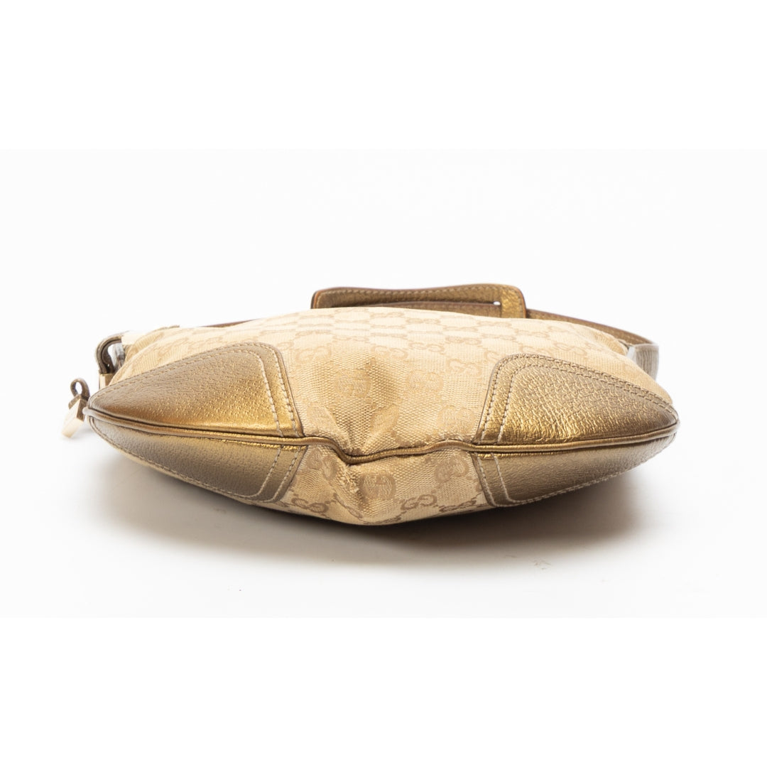 Gucci Beige/Gold GG Canvas and Leather Small Princy Hobo Bag