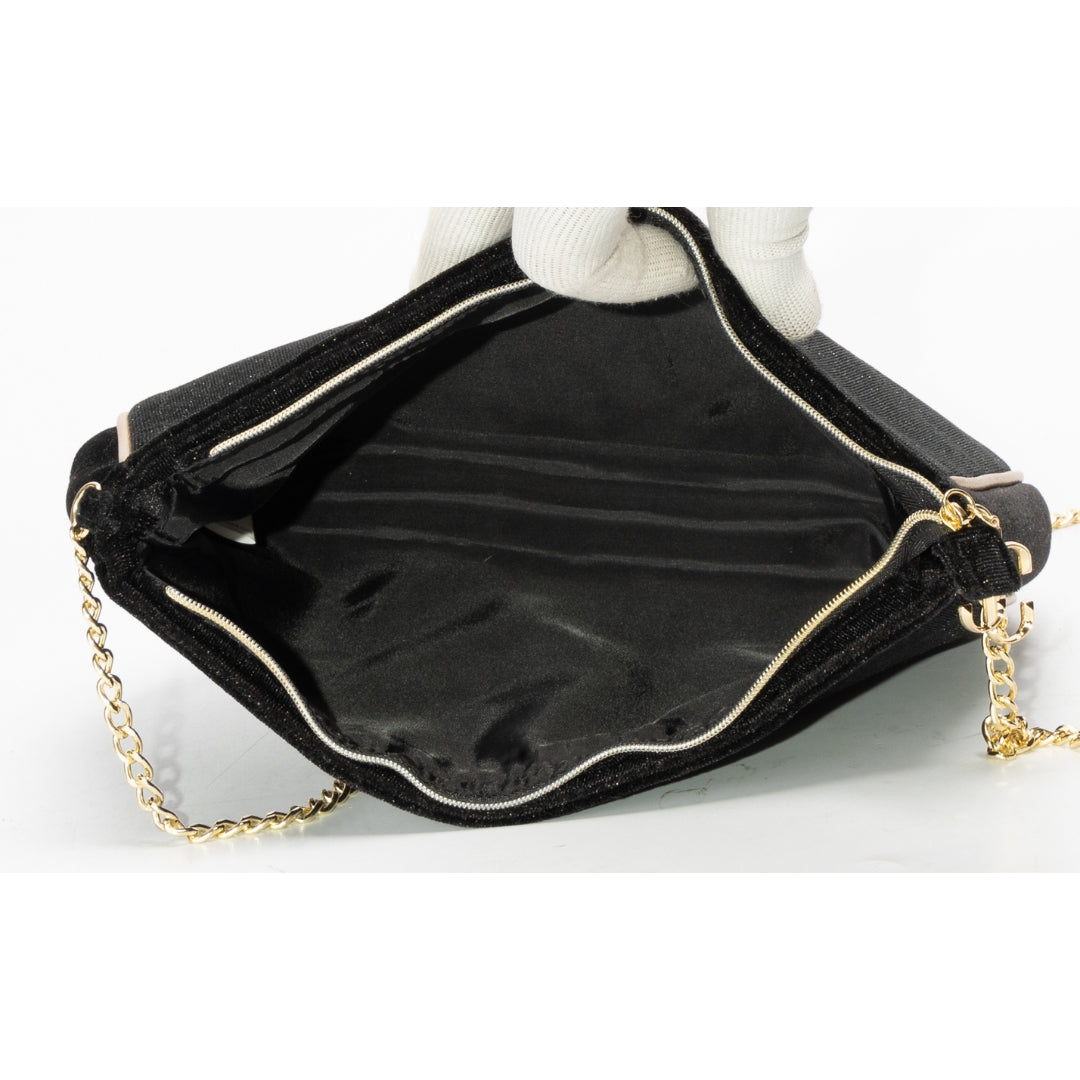 Jimmy Choo Black & Gold Glitter Velvet Crossbody Bag