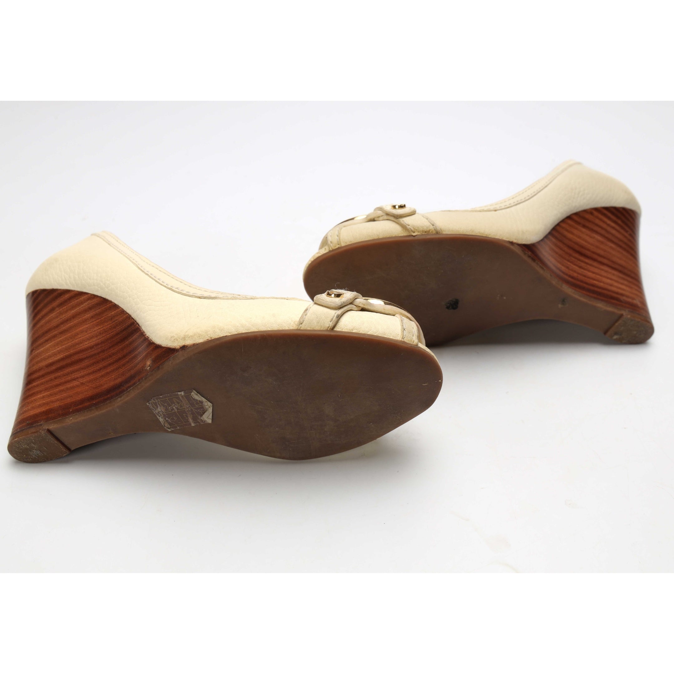 Tory Burch White Logo Wedges Peep Toe Pumps