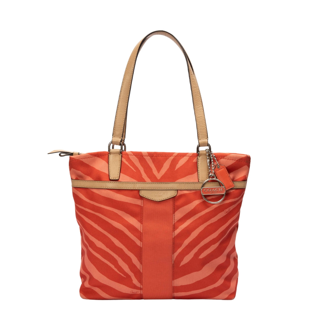 Coach Red Signature Zebra Print Tote