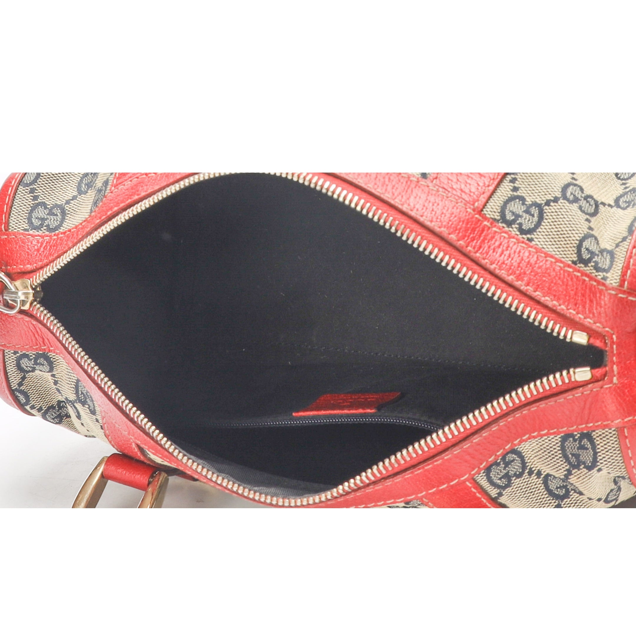 Gucci Red GG Canvas D-Ring Boston Bag