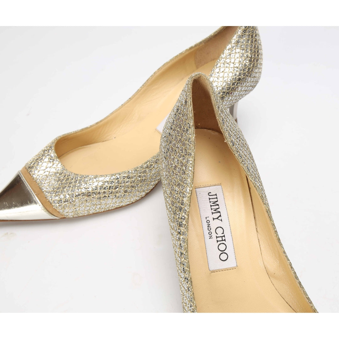 Jimmy Choo Silver Lurex Fabric Pointed Toe Pumps