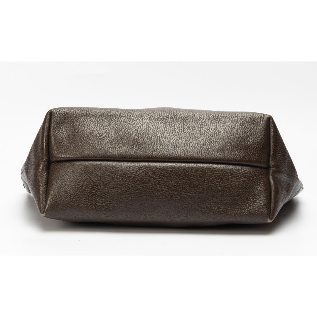 Salvatore Ferragamo Brown Pebbled Leather Bice Tote Bag