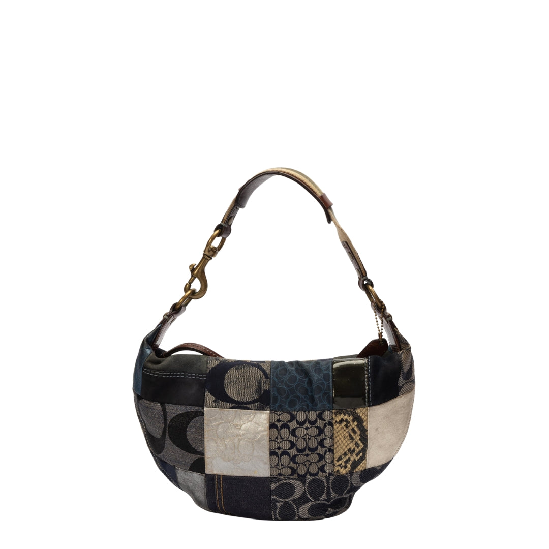 Coach Blue Patchwork Half Moon Shoulder Bag