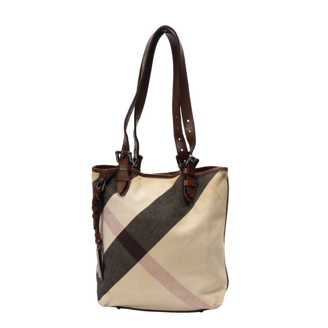 Burberry Brown/Beige Super Novacheck Canvas Leather Tote