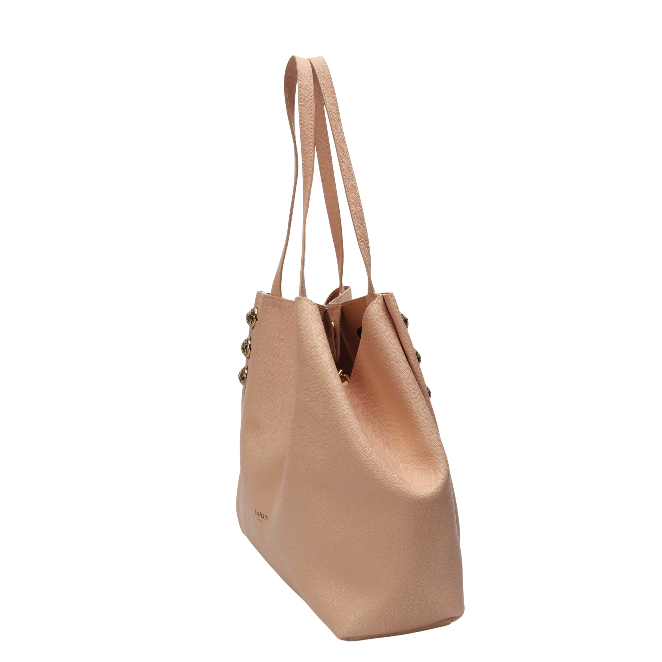 Balmain Embleme Peach Grained Calfskin Tote