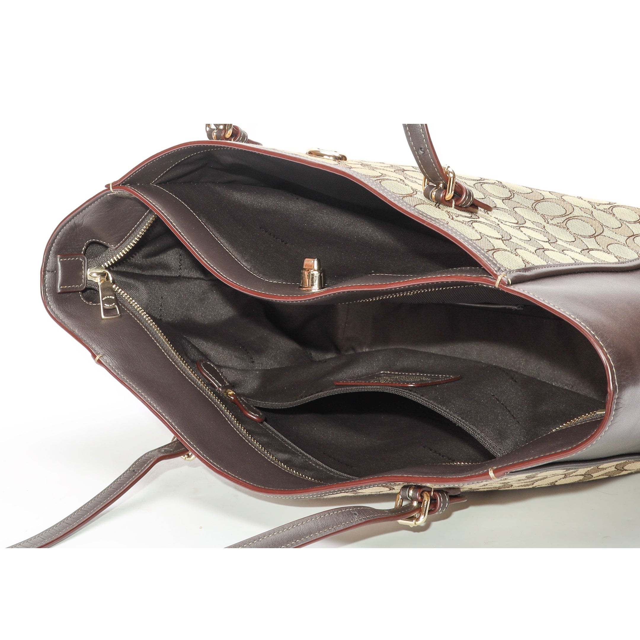 Coach Turnlock Beige/Black Shopper Tote