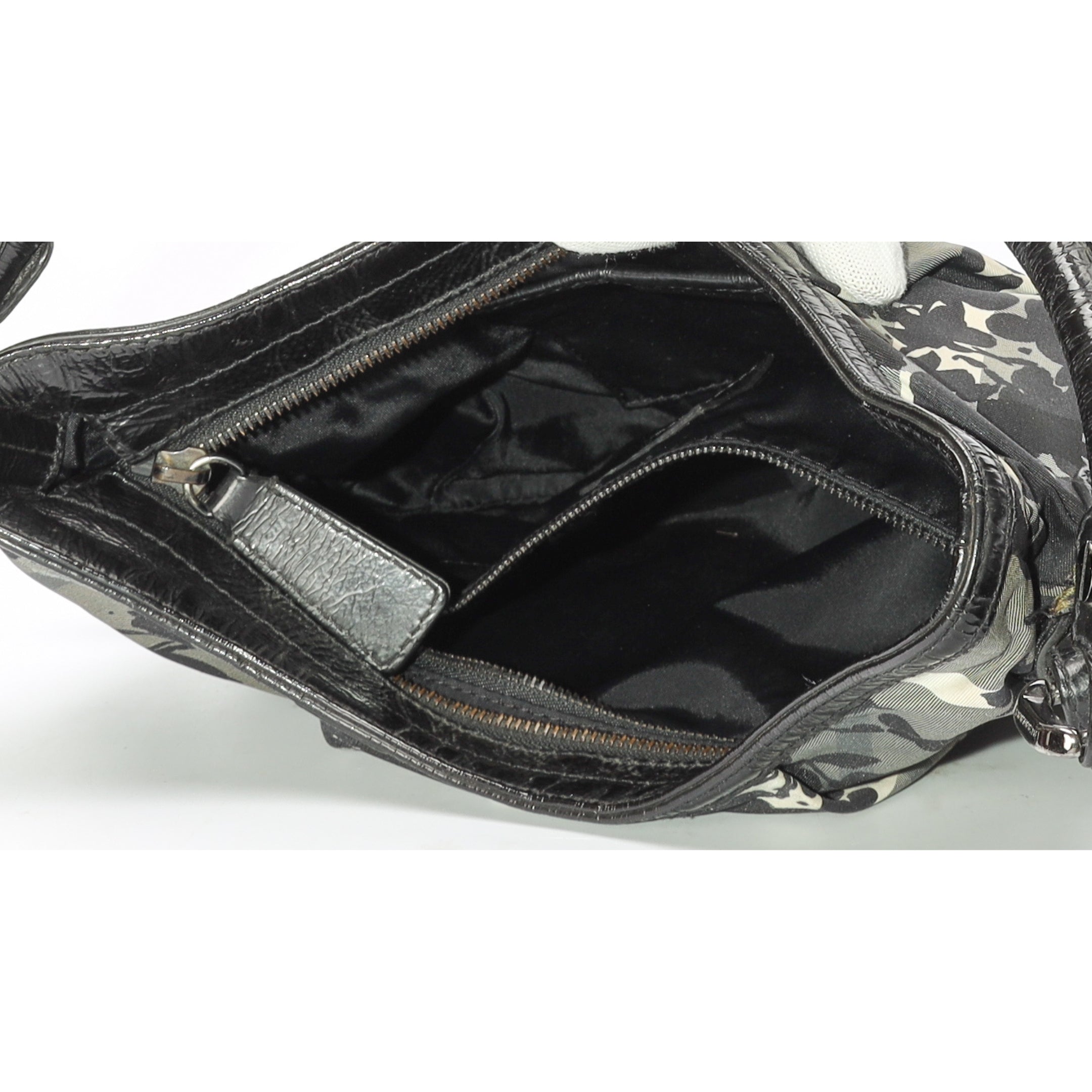 Burberry Black Check Nylon Foley Floral Print Hobo Bag