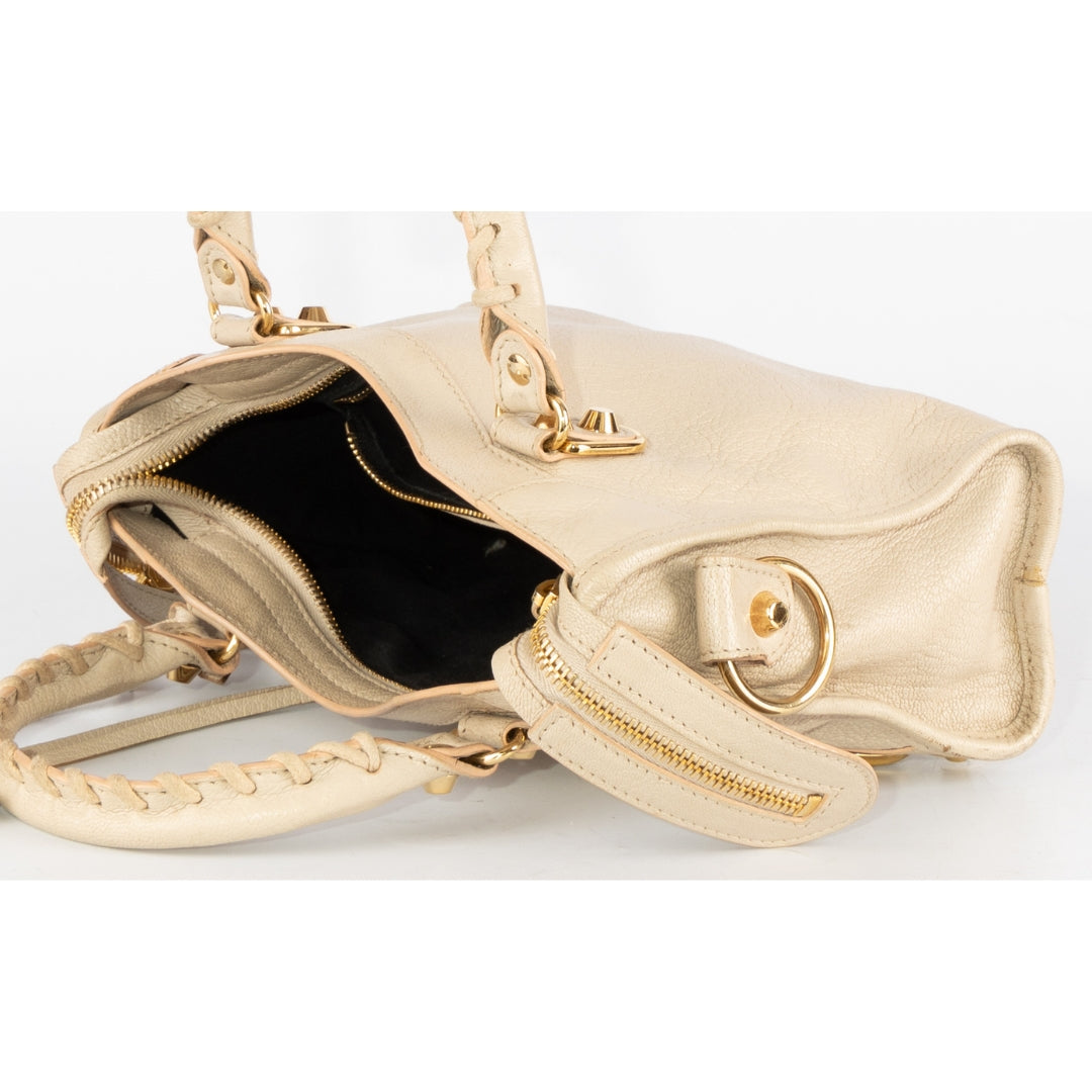 Balenciaga Beige Leather Mini Classic Metallic Edge City Bag