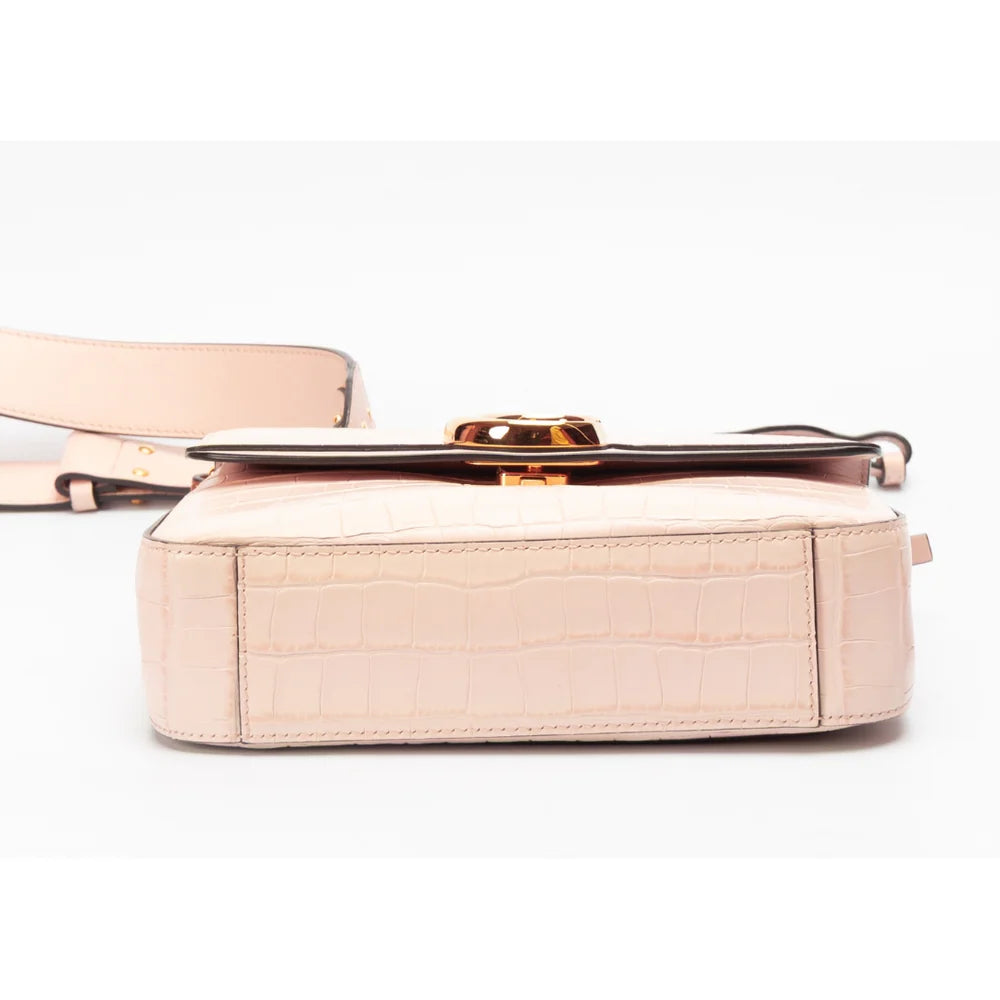 Chloe C Leather-Trimmed Croc-Effect Shoulder Bag